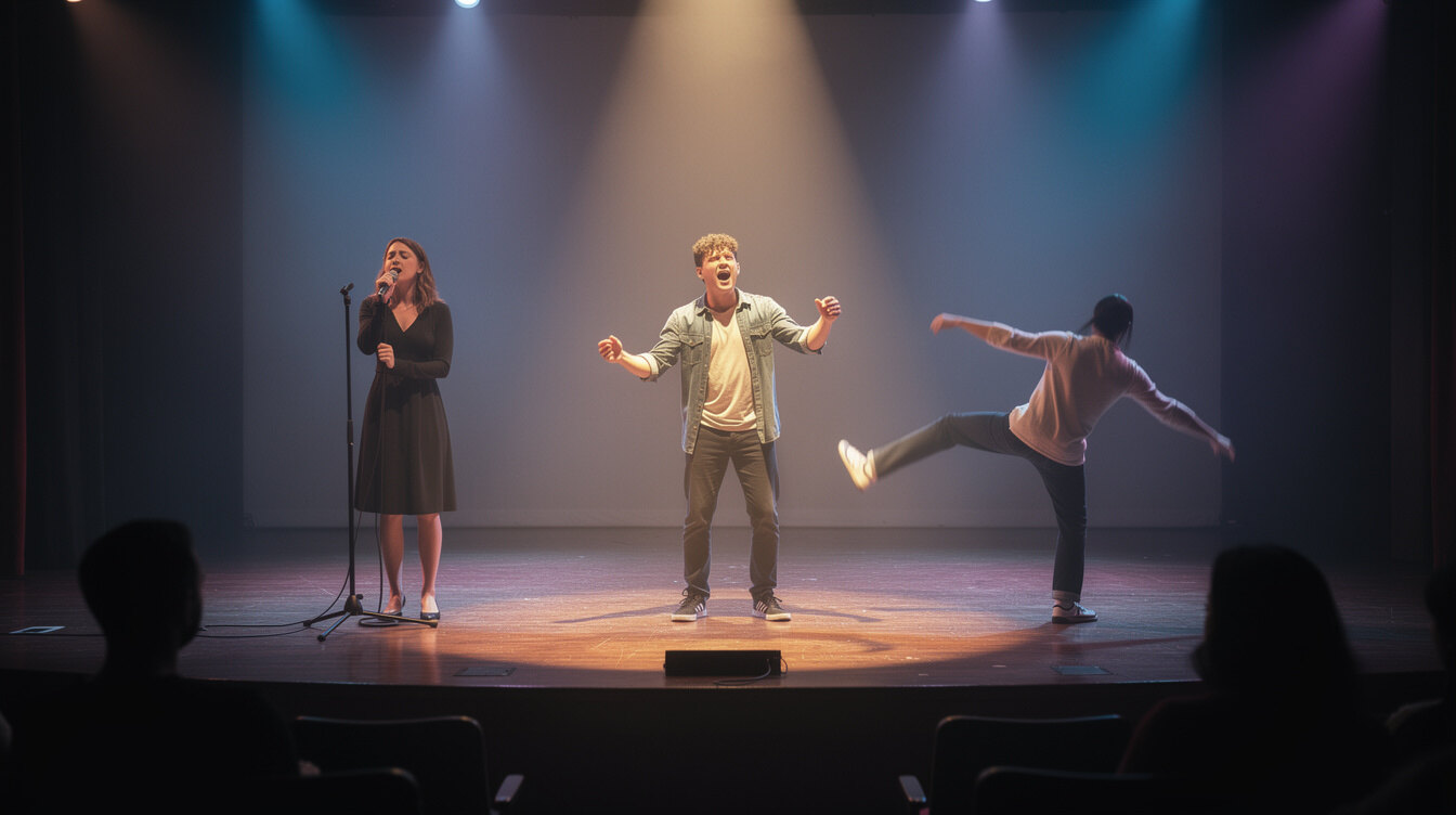 young actor auditioning on stage